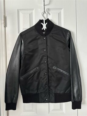 Roots Black Varsity Style Jacket with Leather Sleeves